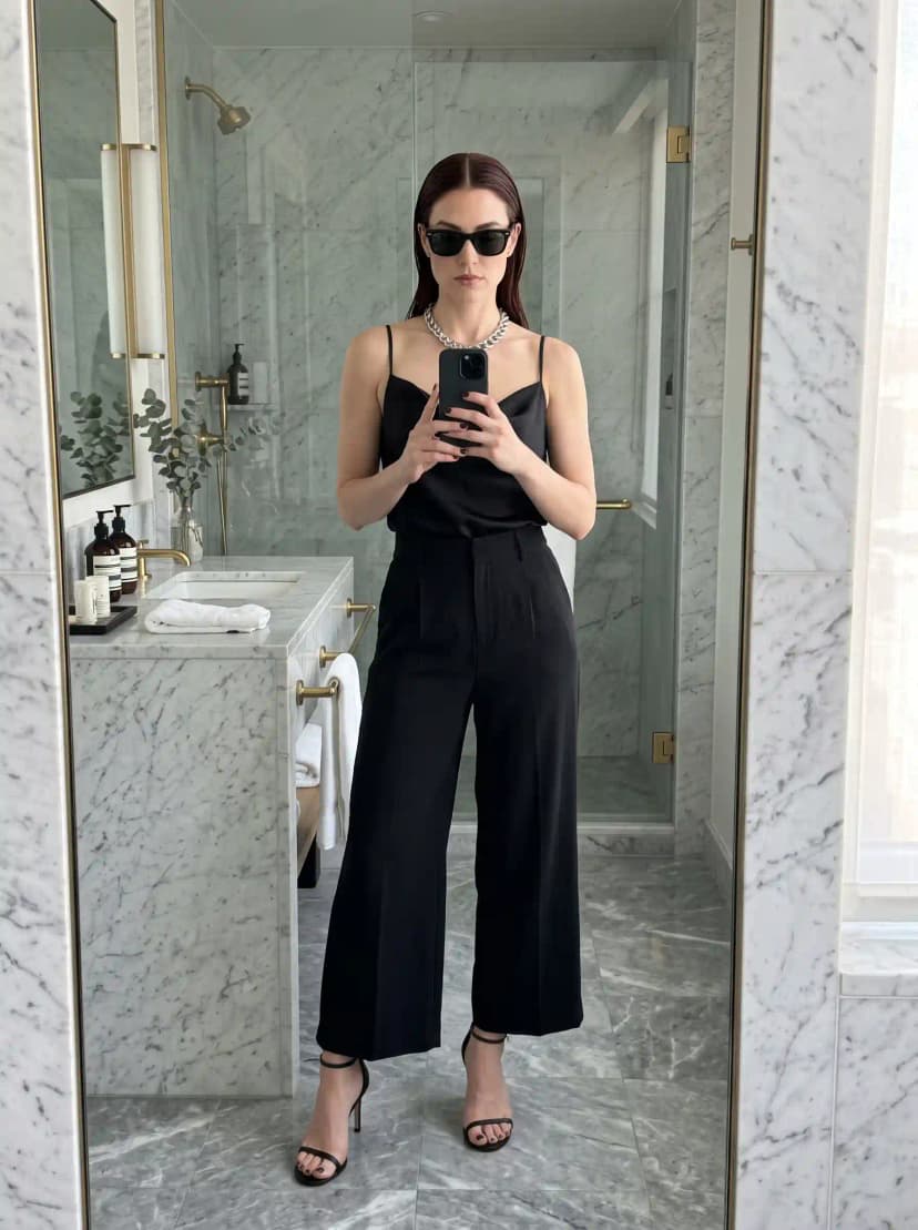 Black Cami Top + Black Wide-Leg Culottes