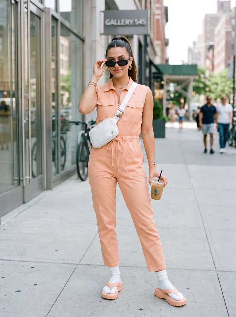 Peach Utility Sleeveless Jumpsuit