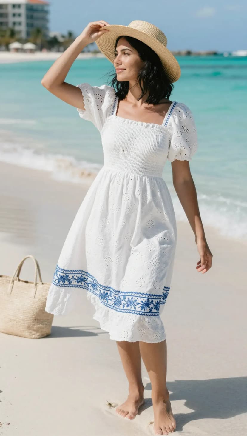 White Broderie Anglaise Midi Dress