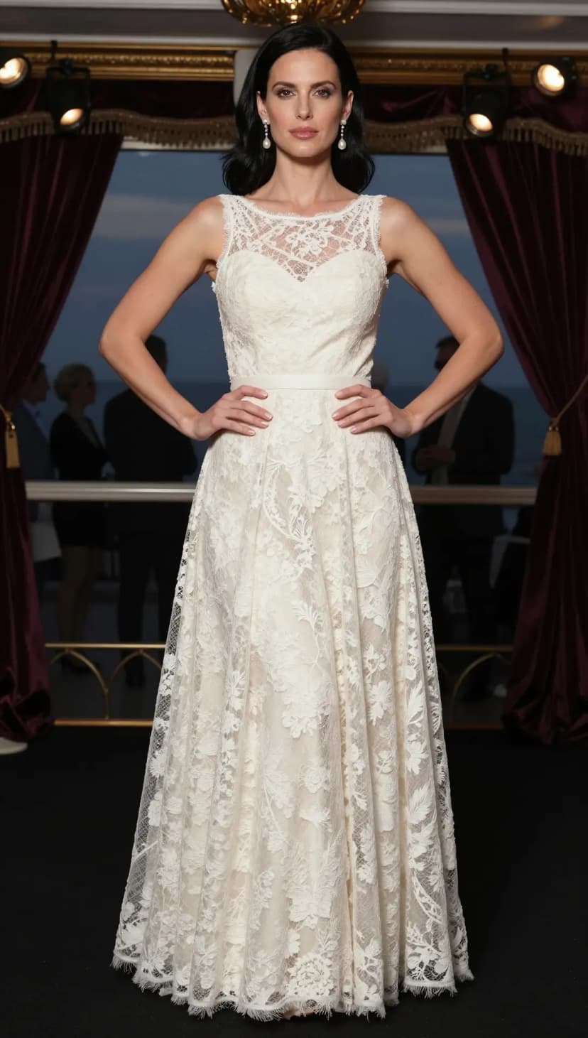 Ivory Lace Cap Sleeve Gown