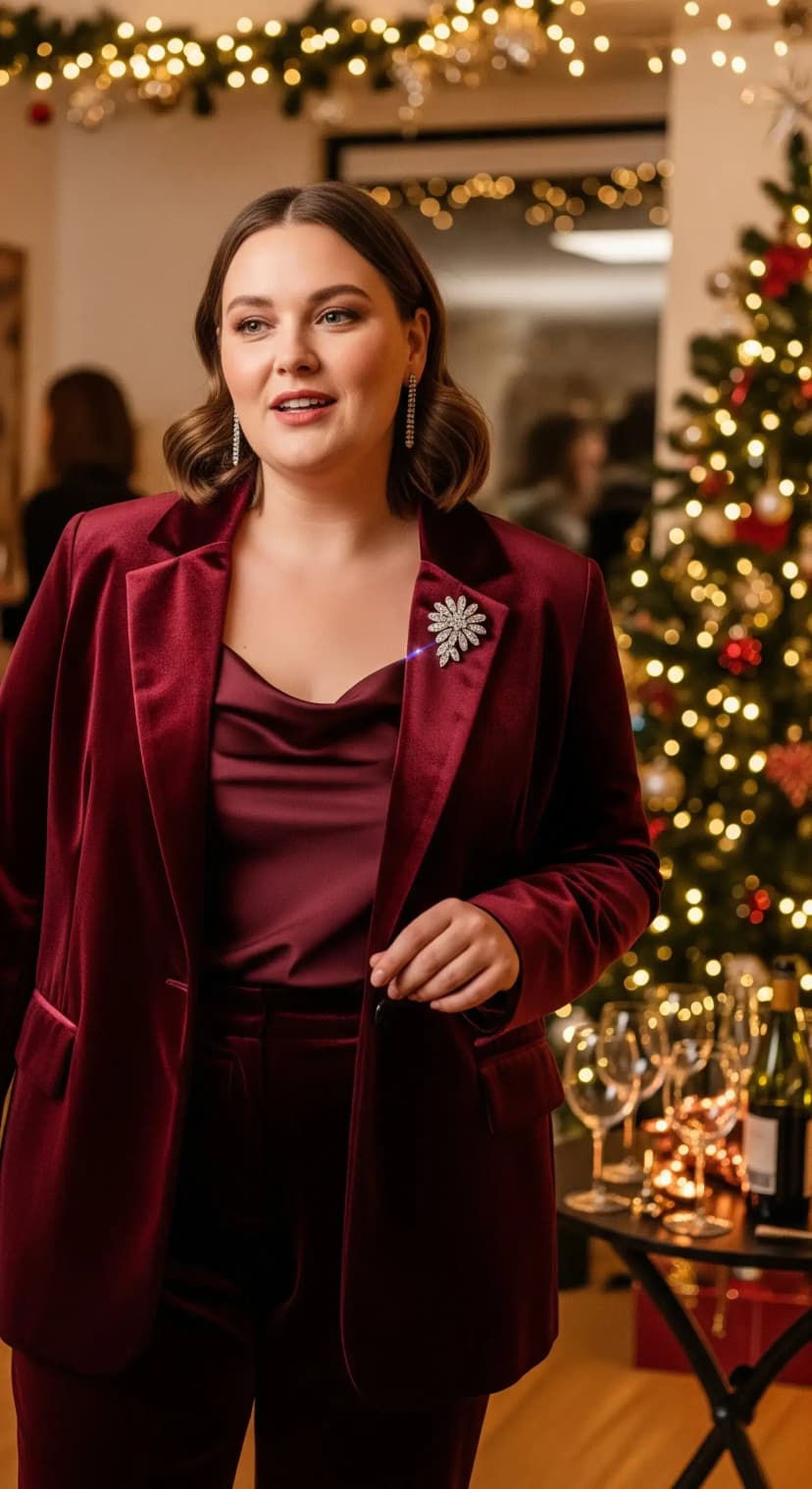 Chic Deep Wine Velvet Suit