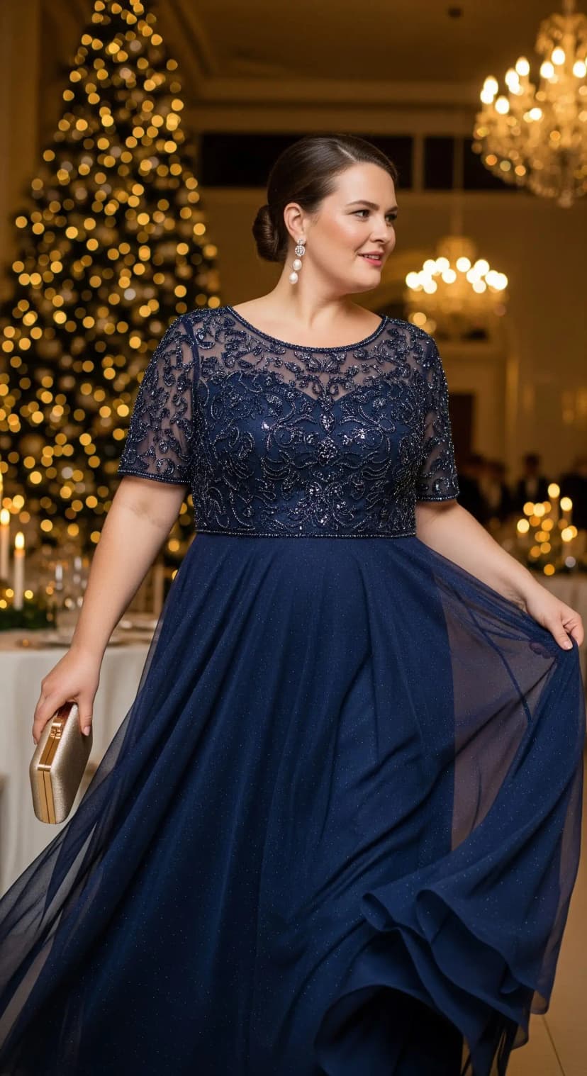 Elegant Midnight Blue Ankle-Length Gown