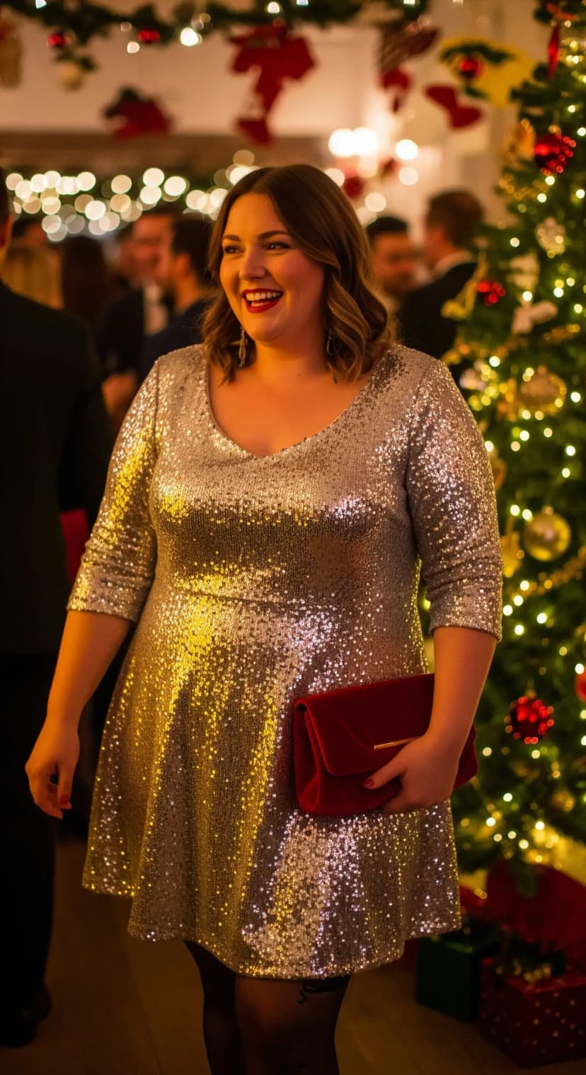 Silver Sequined Shift Dress