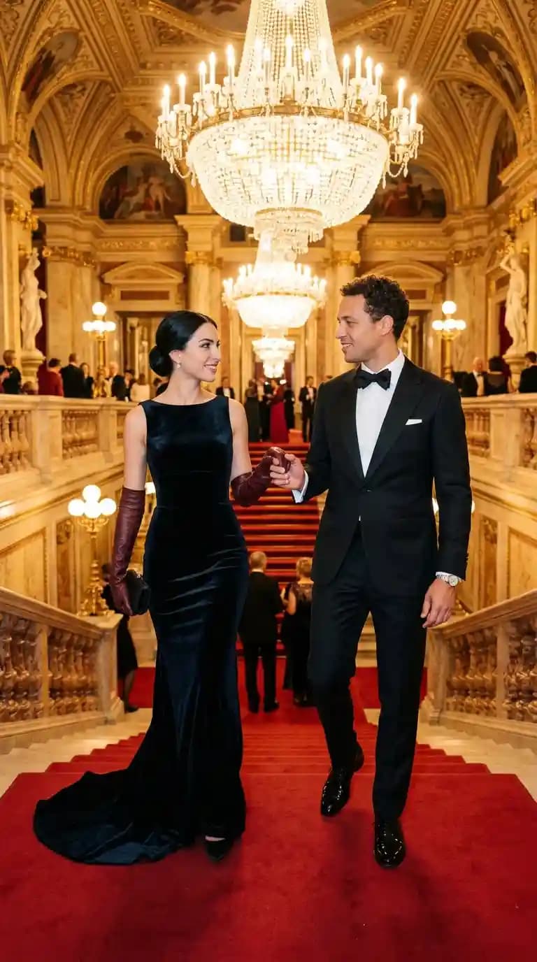 Navy Velvet Gown + Black Tuxedo