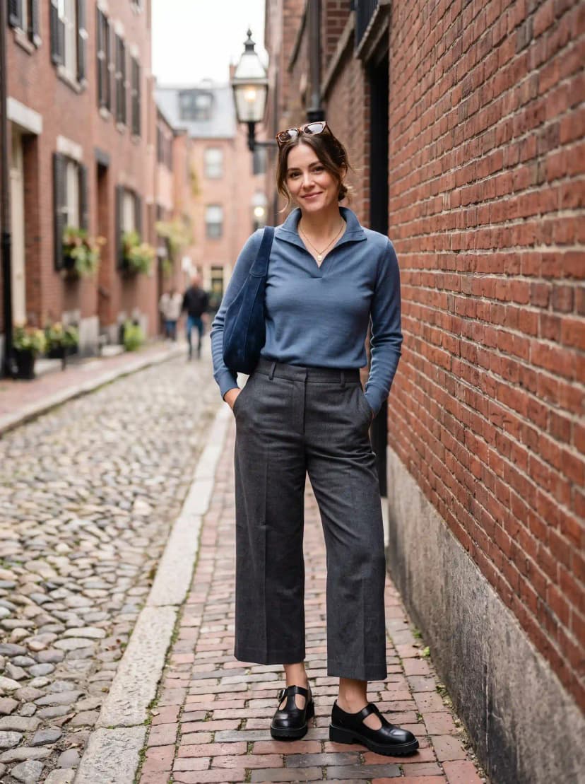 Blue Collared Top + Grey Culottes