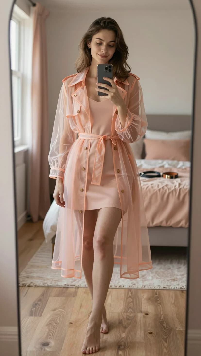Peach Organza Trench Coat + Peach Slip Dress