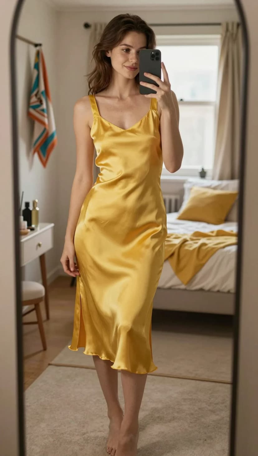 Marigold Silk Midi Slip Dress