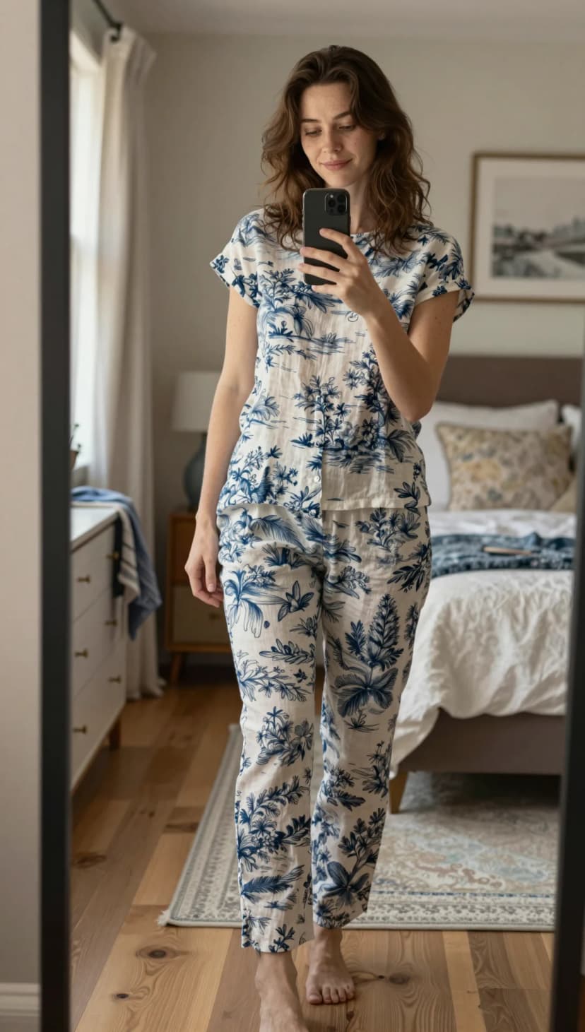 Blue Toile Print Short Sleeve Romper
