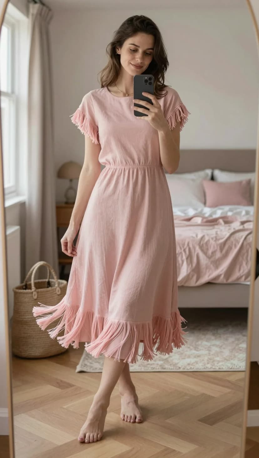 Pink Linen Midi Dress