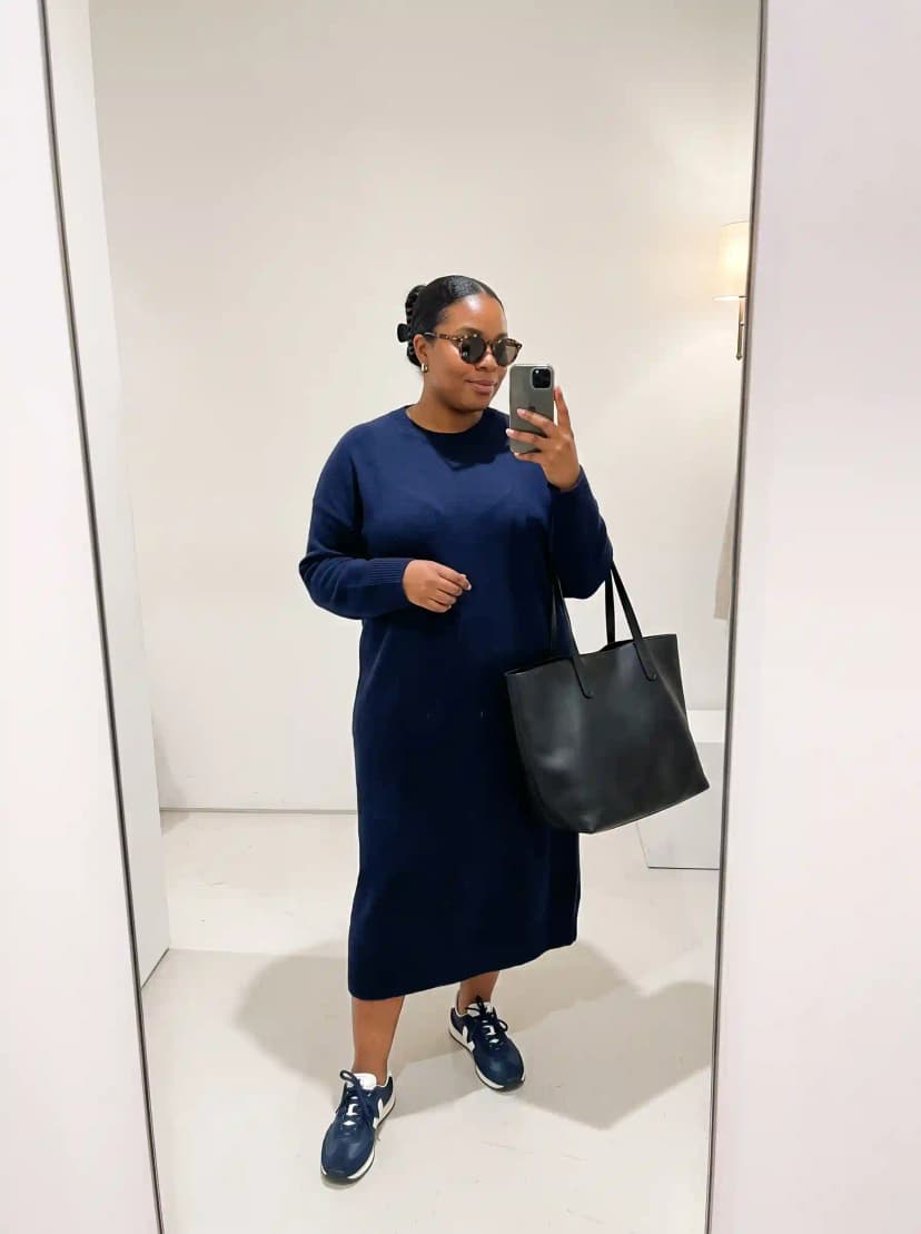 Navy Sweater Dress + Sneakers