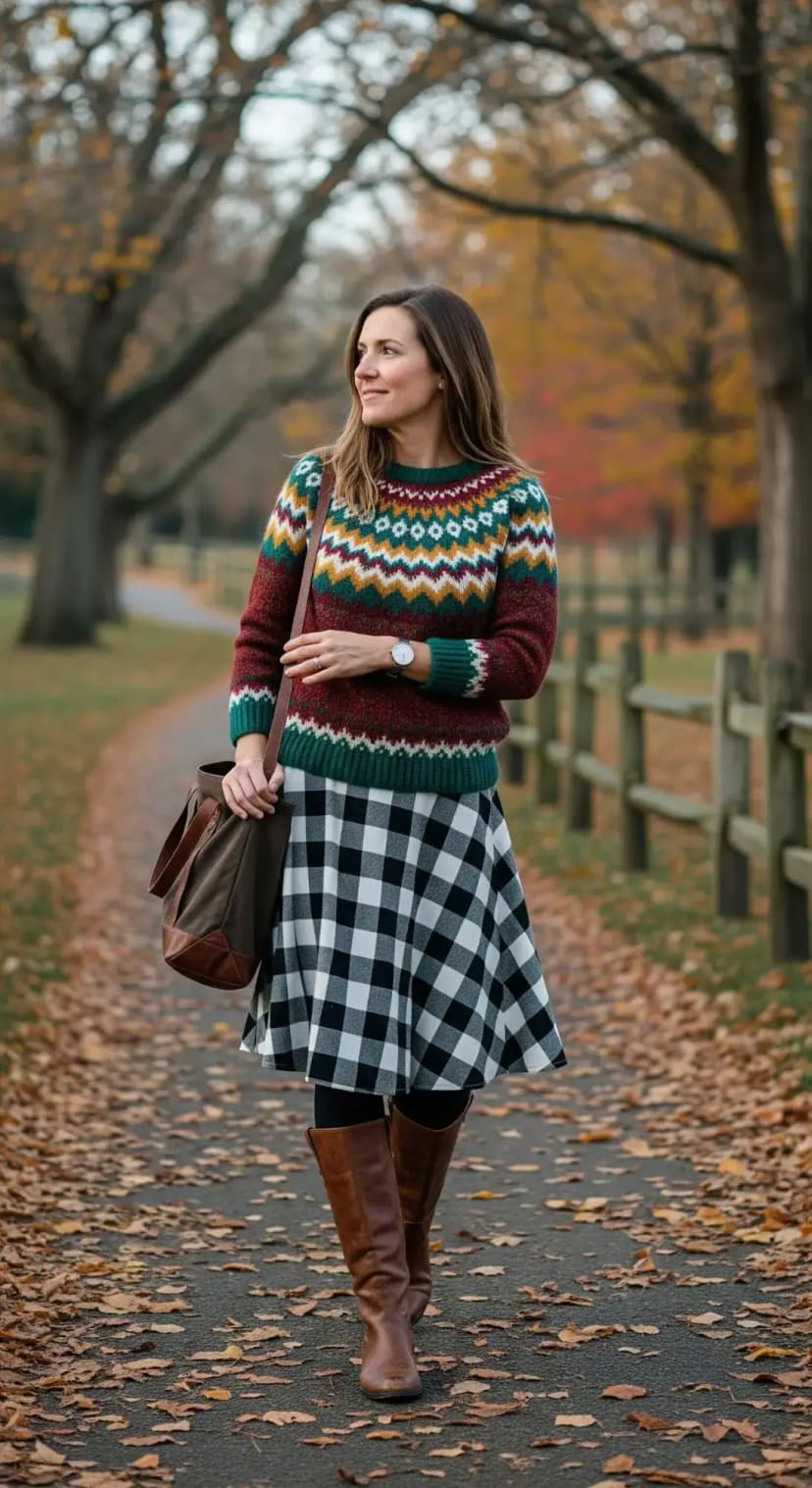 Checkered Skirt Combo look