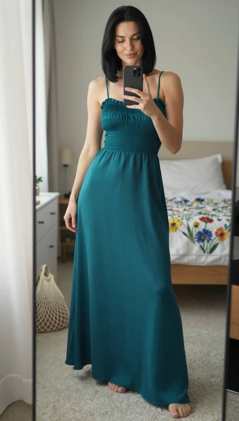 Teal Smocked Maxi Dress
