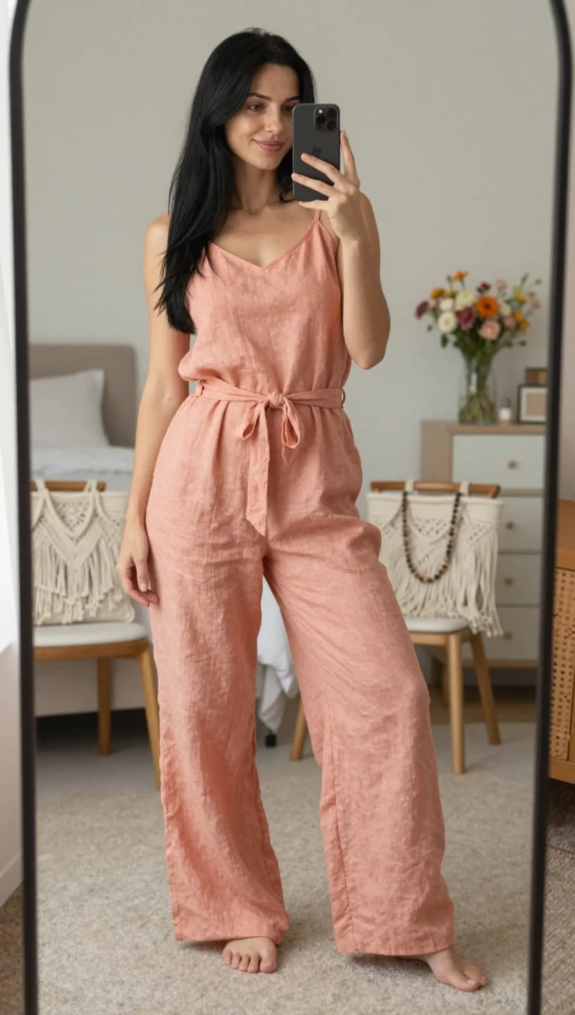 Peach Linen Camisole Jumpsuit