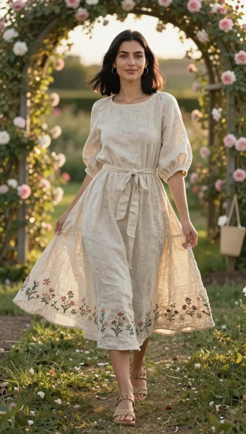 Cream Linen Midi Dress