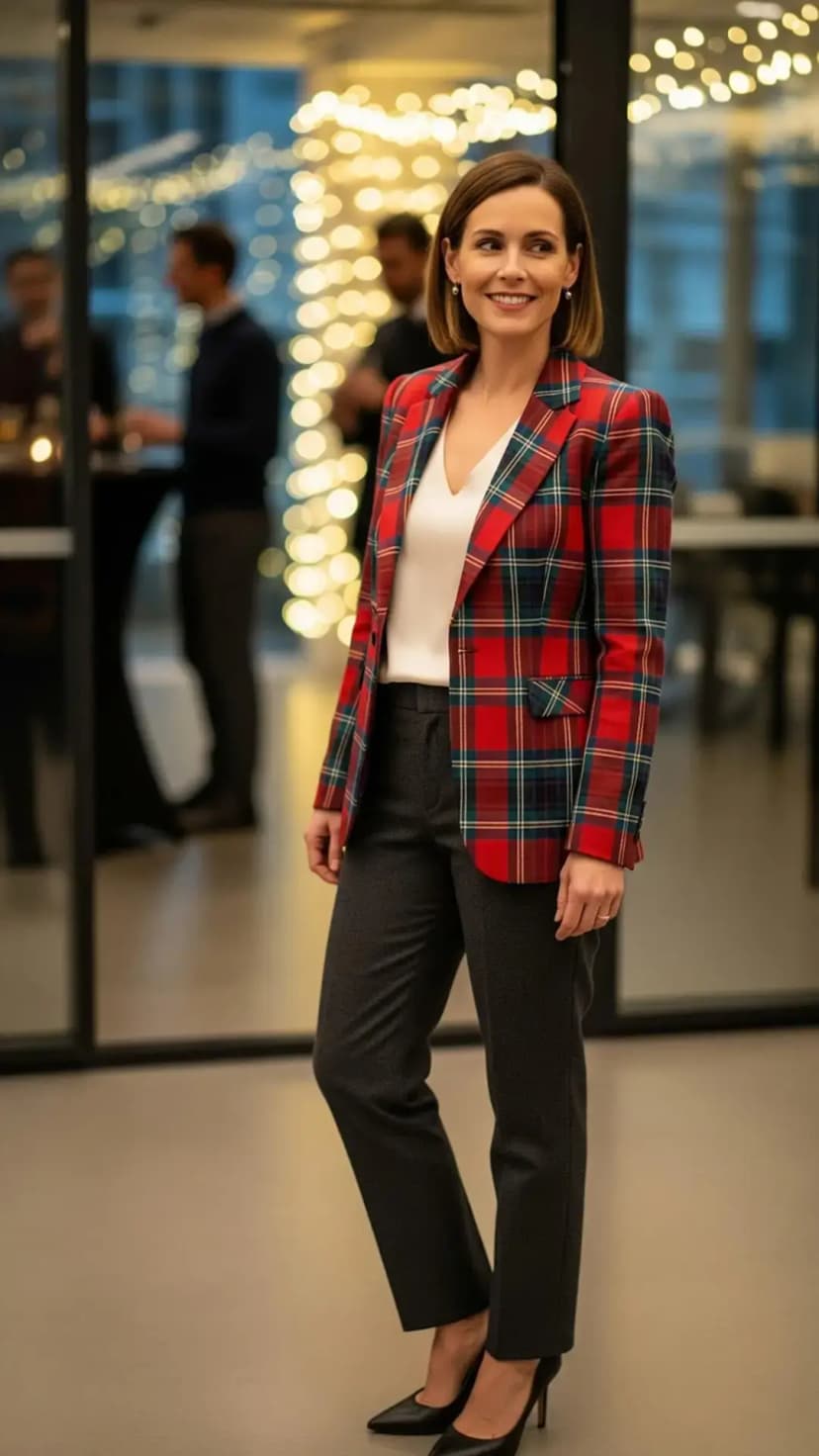 Plaid Blazer & Sleek Trousers