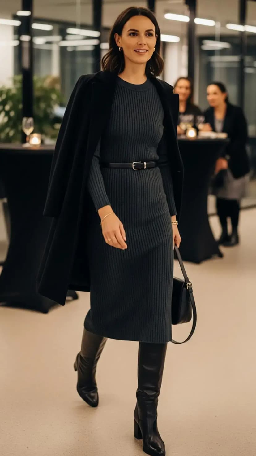 Ribbed Sweater Dress & Tall Boots