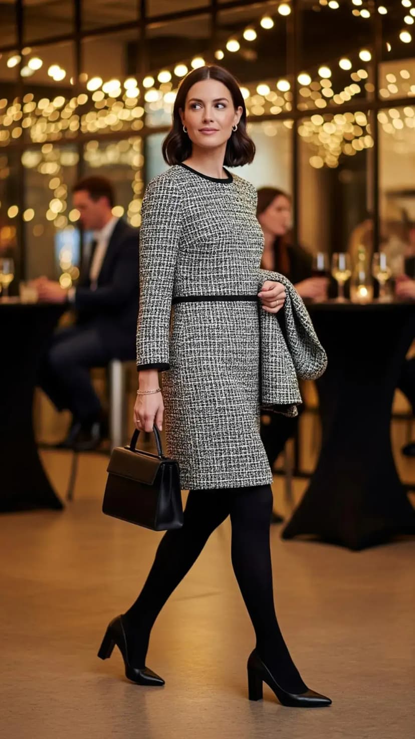 Boucle Dress & Black Accessories