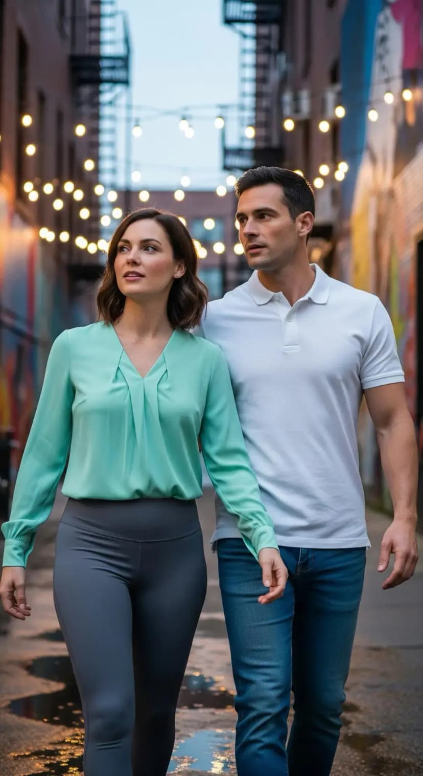 Seafoam Chiffon Blouse + Charcoal Leggings | Neutral Casual Layers