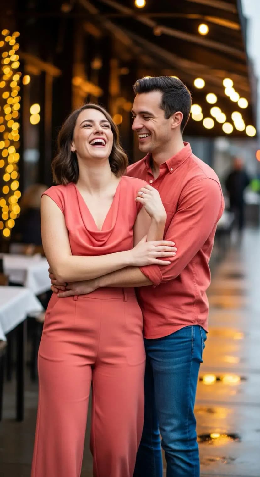 Salmon Sleeveless Jumpsuit | Salmon Button-Down + Denim Jeans