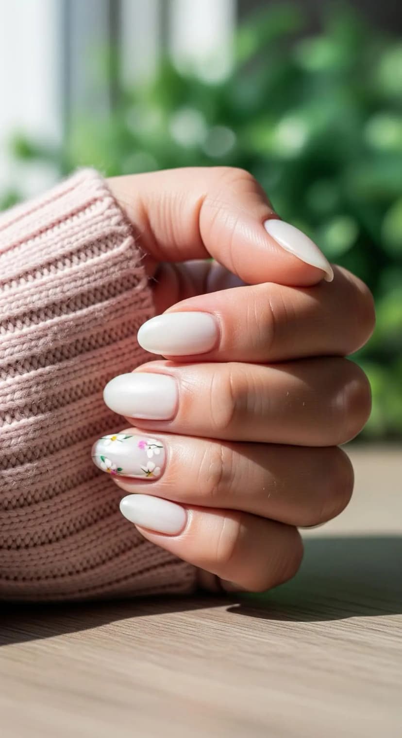 Milky White Oval Floral Accent