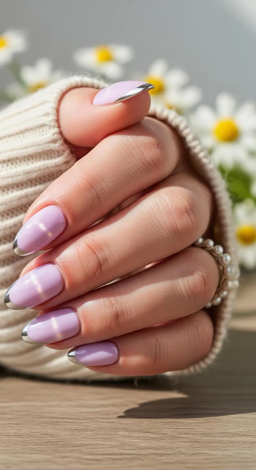 Lilac French Tip with Silver Chrome Accent