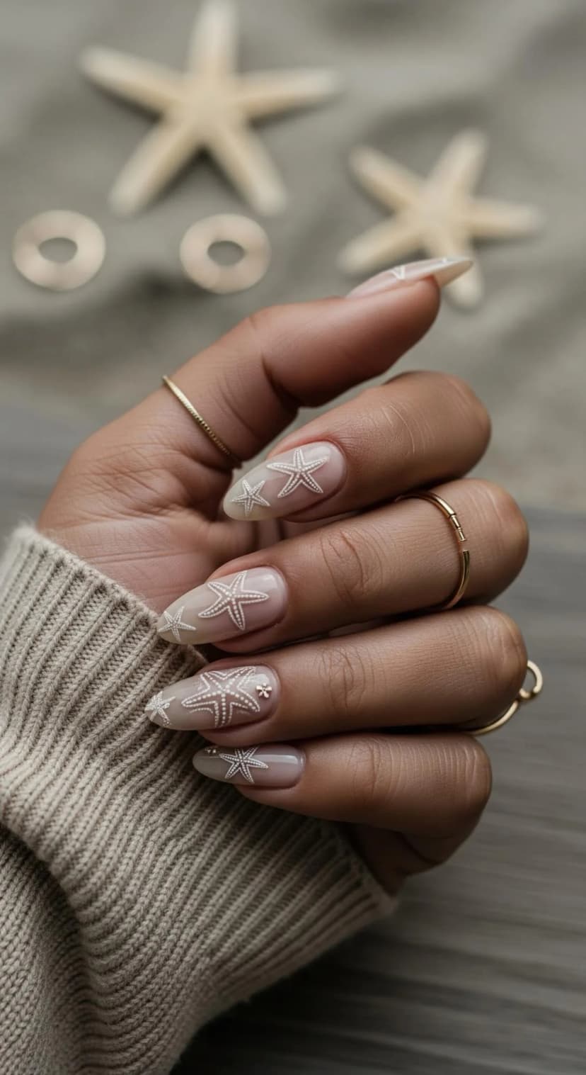Sheer Nude Starfish French Tip + Glossy Finish