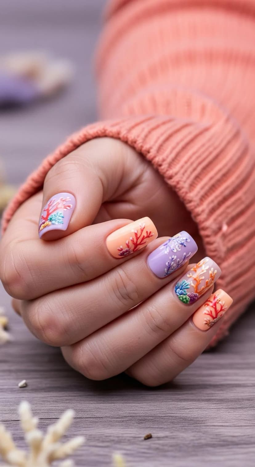 Purple Lavender Coral Swirl + Peach Ombre