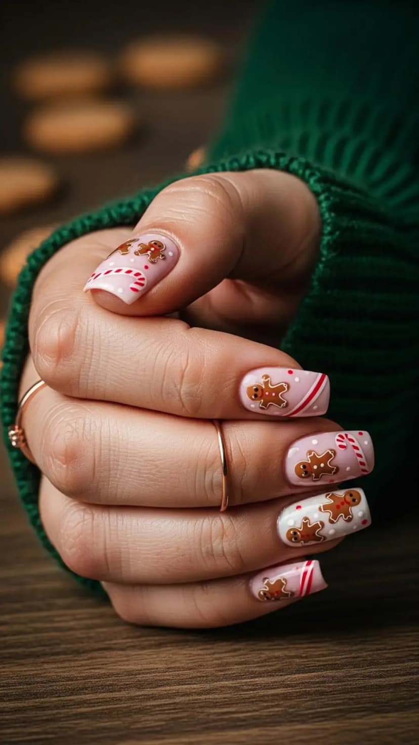 Gingerbread Candy Cane Nails