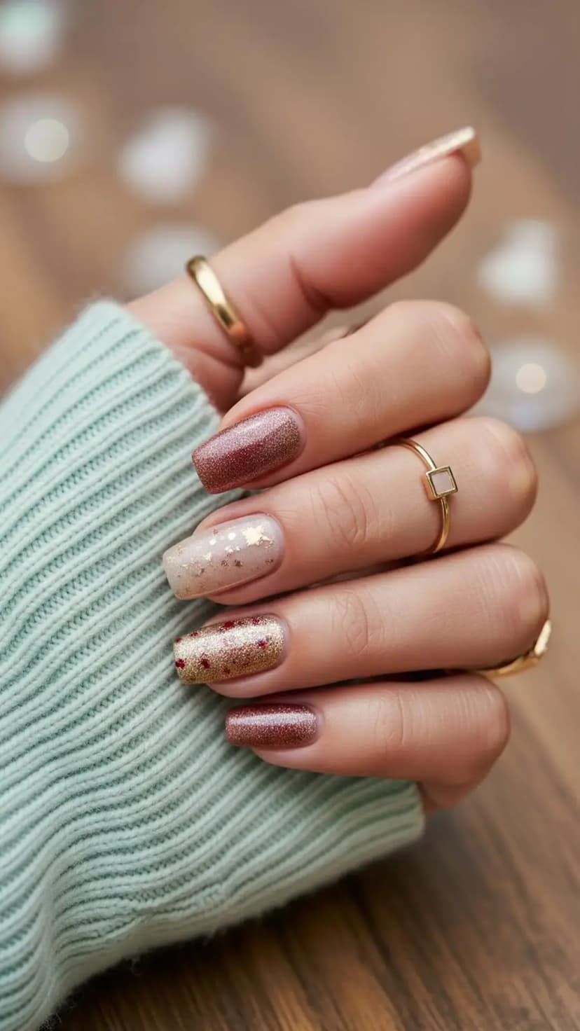 Rose Gold Holiday Sparkle Nails