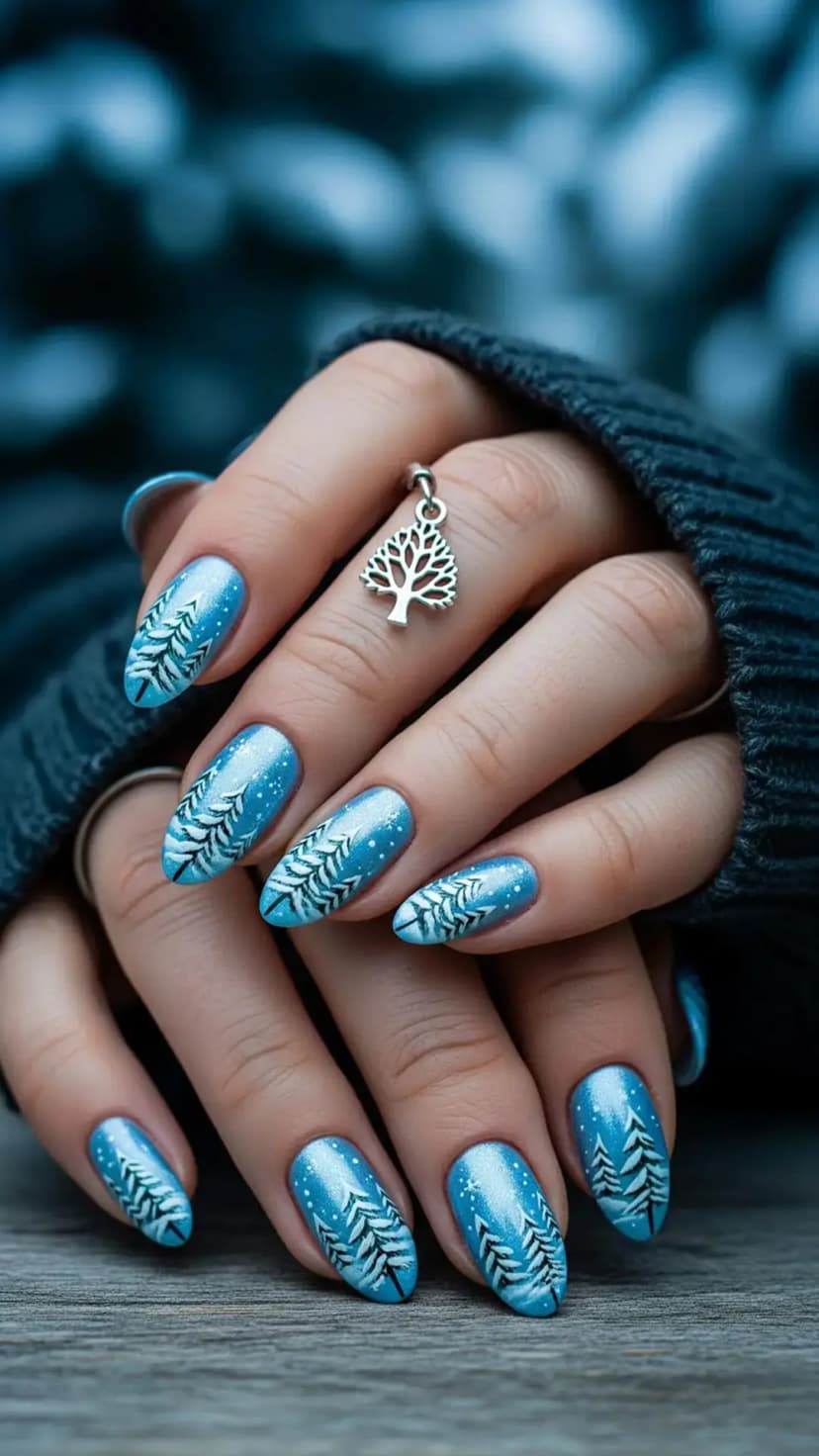 Snowy Pine Forest Nails