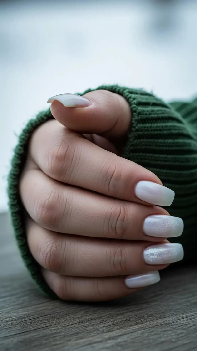 Frosty Pearl White Winter Nails