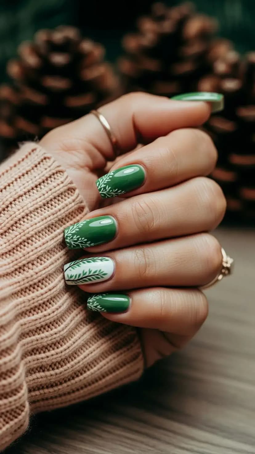 Evergreen Accent Christmas Nails