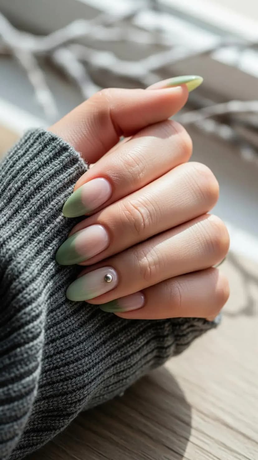 Soft Green Ombre French Christmas Nails