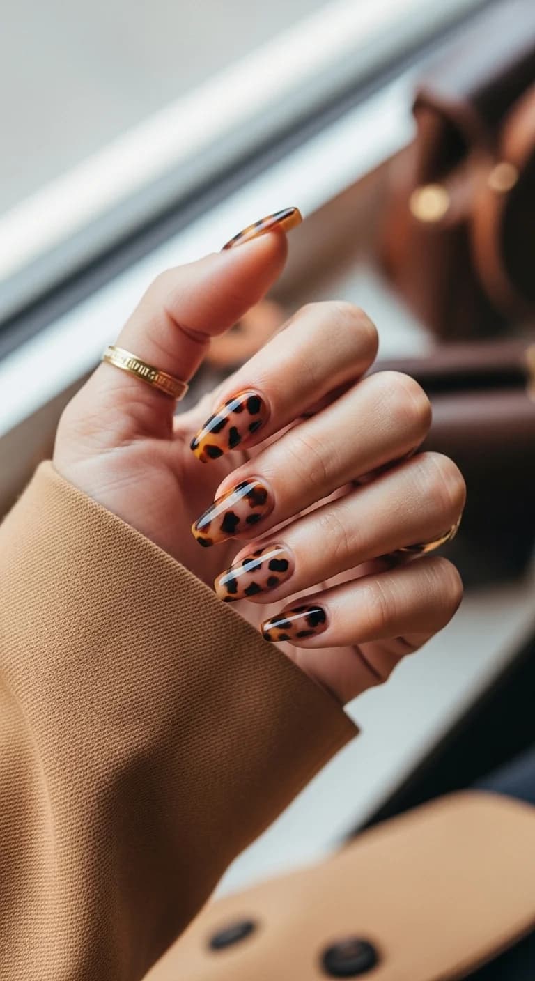 Classic Tortoiseshell Almond Nails