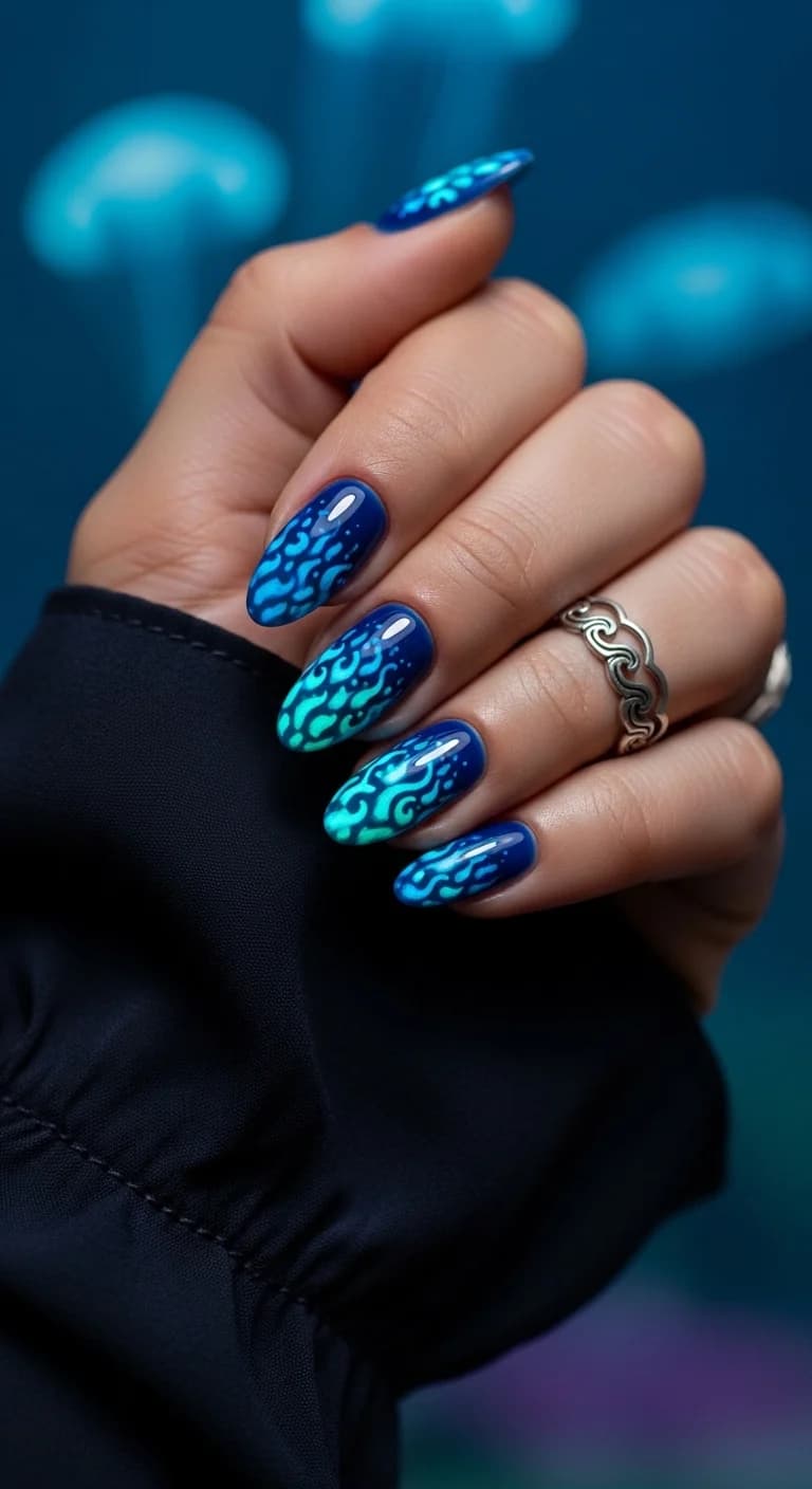 Enchanted Ocean Depths: Bioluminescent Flames