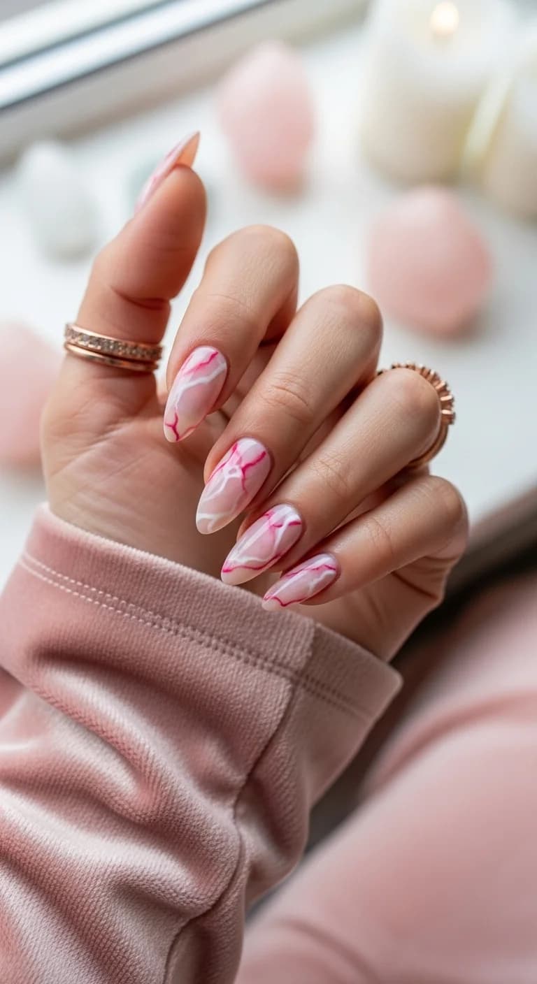 Soft Marble Swirls with Pink Accents