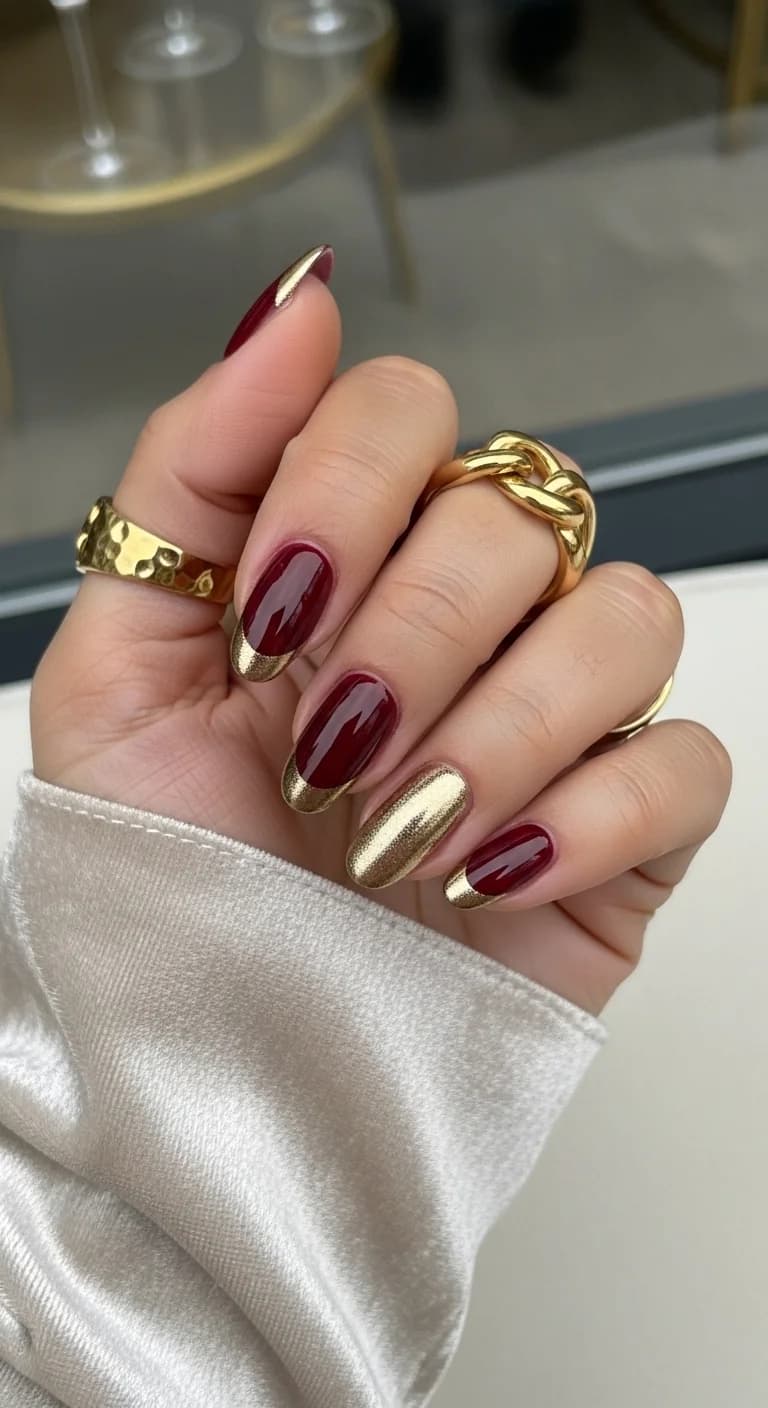 Rich Ruby & Gleaming Gold French Tips