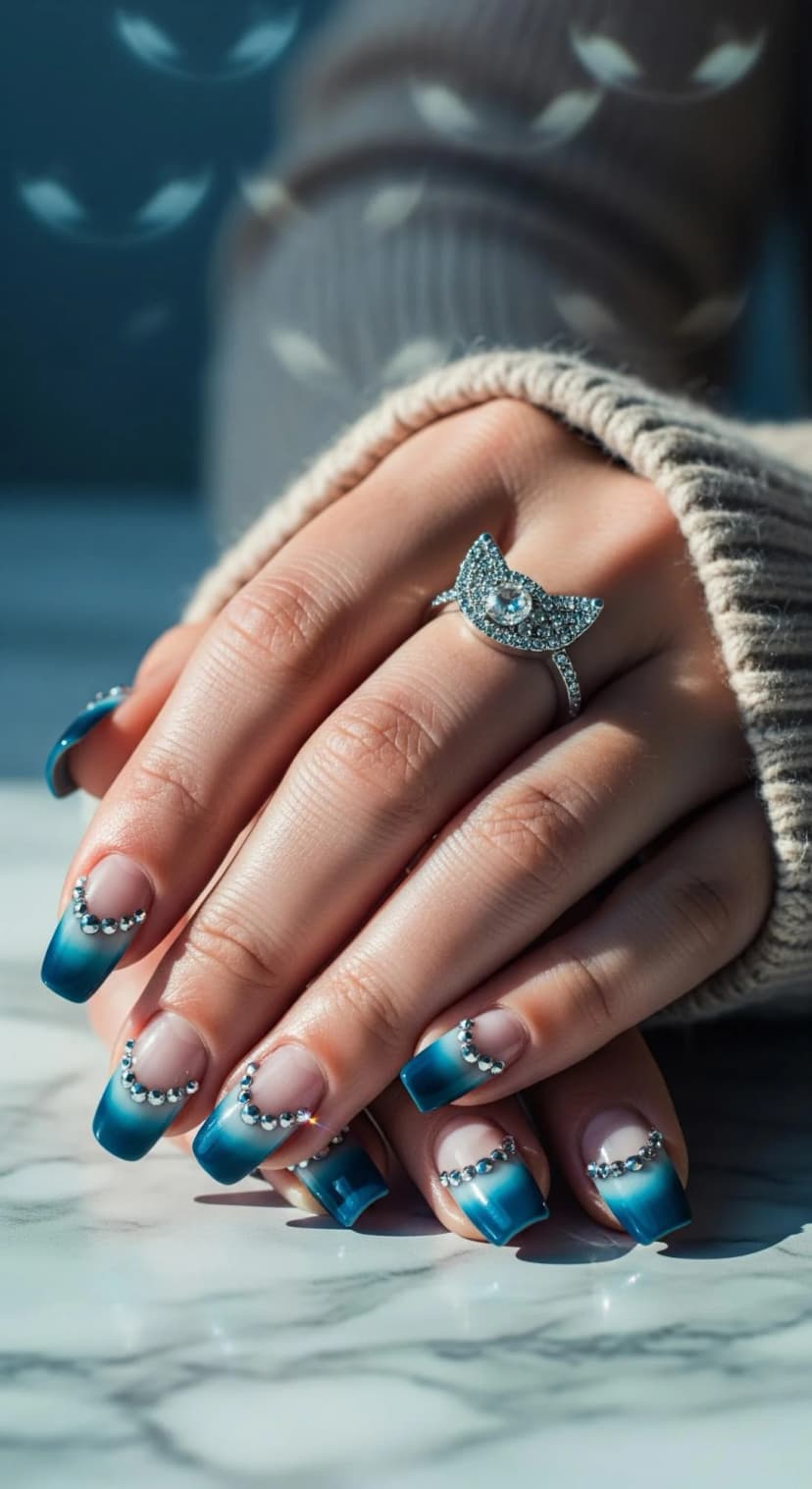Soft Neutral Nails with Subtle Rhinestone Accents