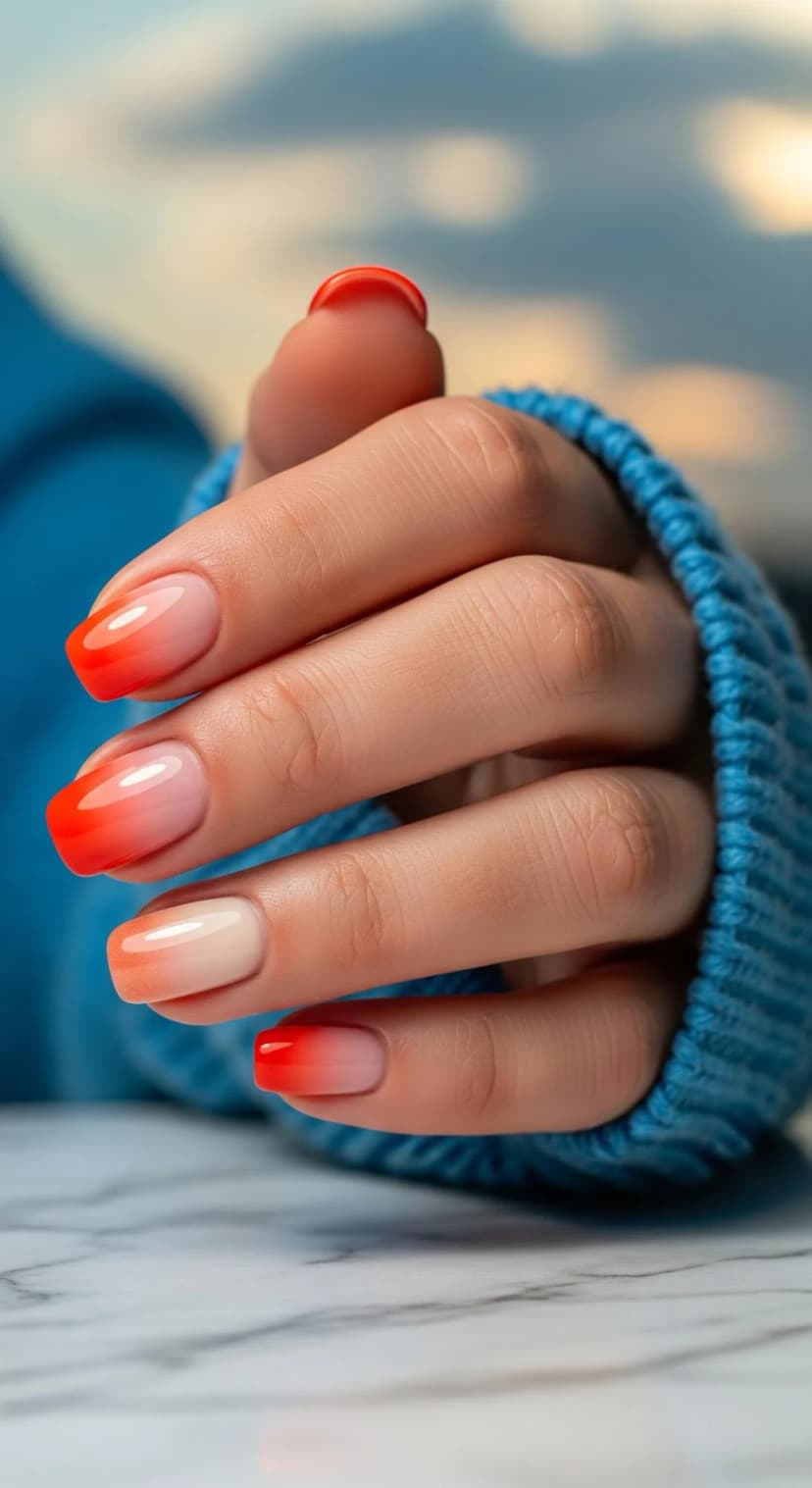 Orange Ombre French Tips with a Sheer Pink Base
