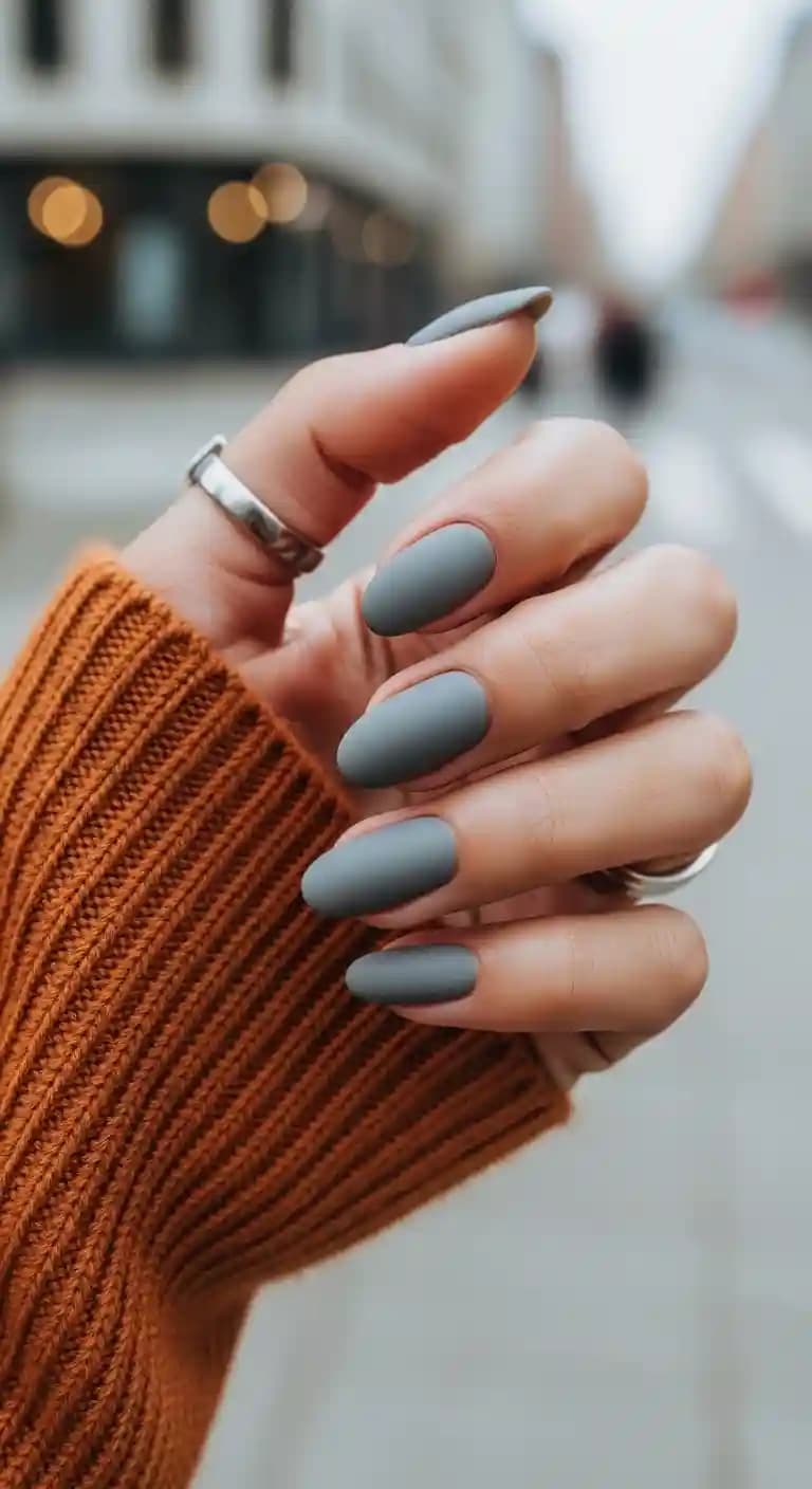 Matte Grey Almond Nails