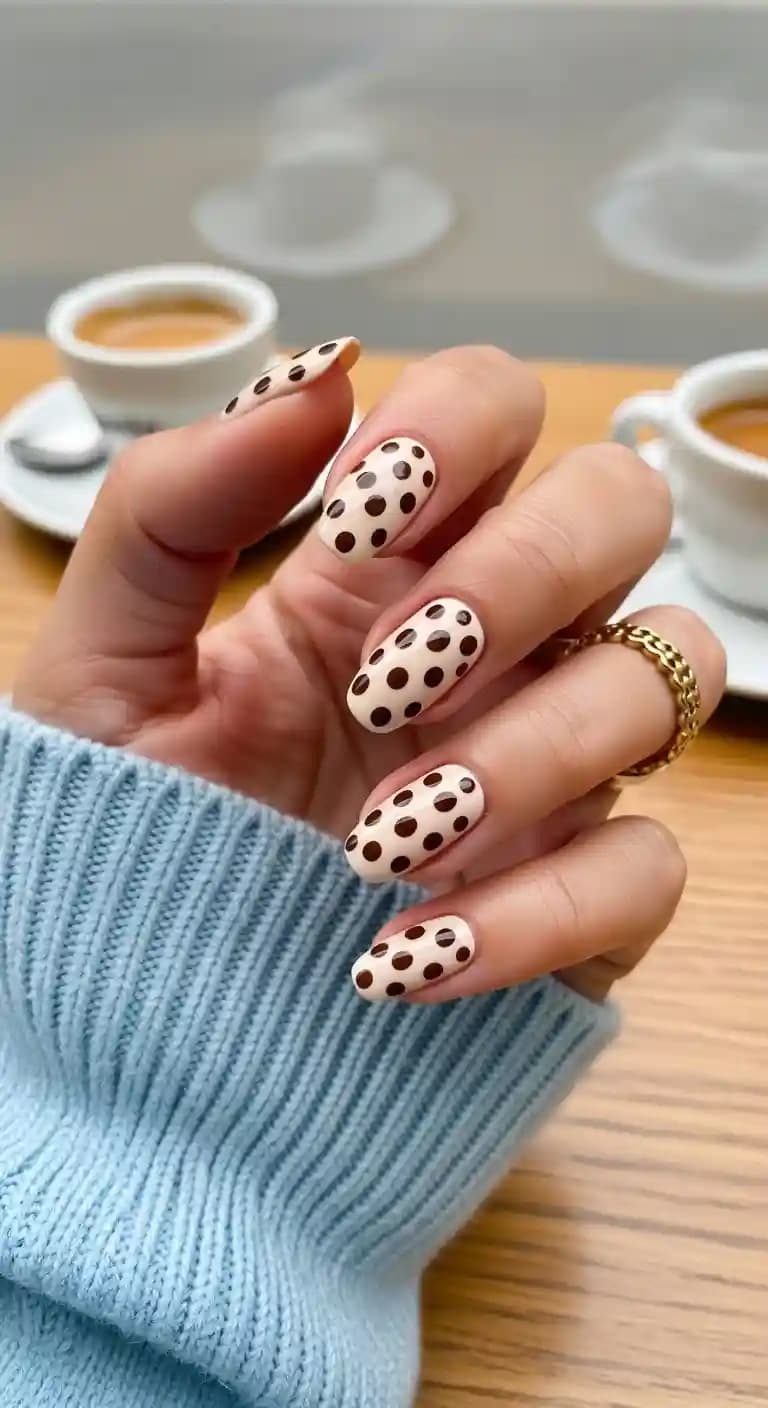 Cream Polka Dot Nails