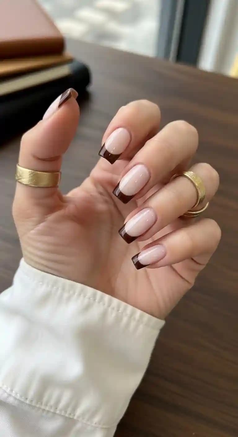Rich Espresso French Tip Nails