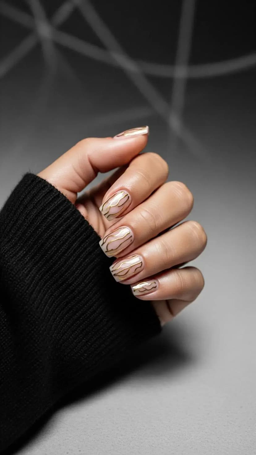 Nude Base With Gold Drip Lines