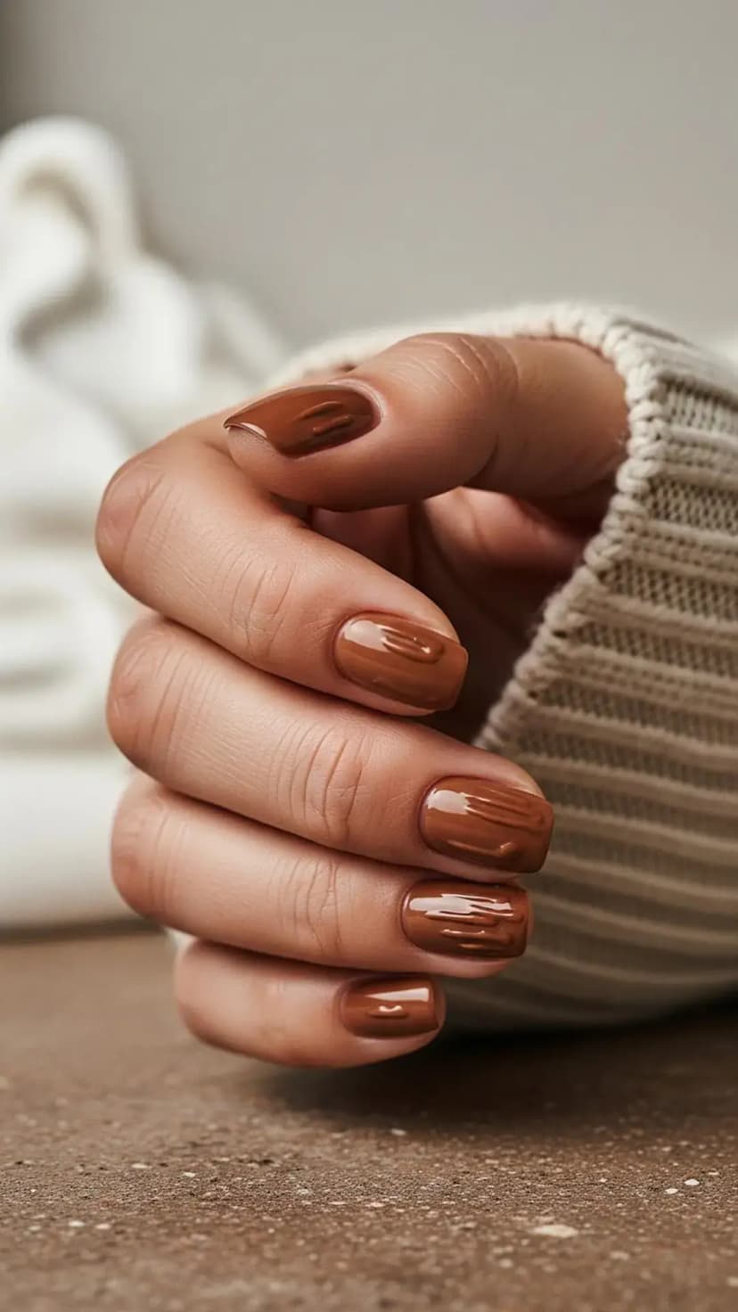 Glossy Chocolate Short Nails