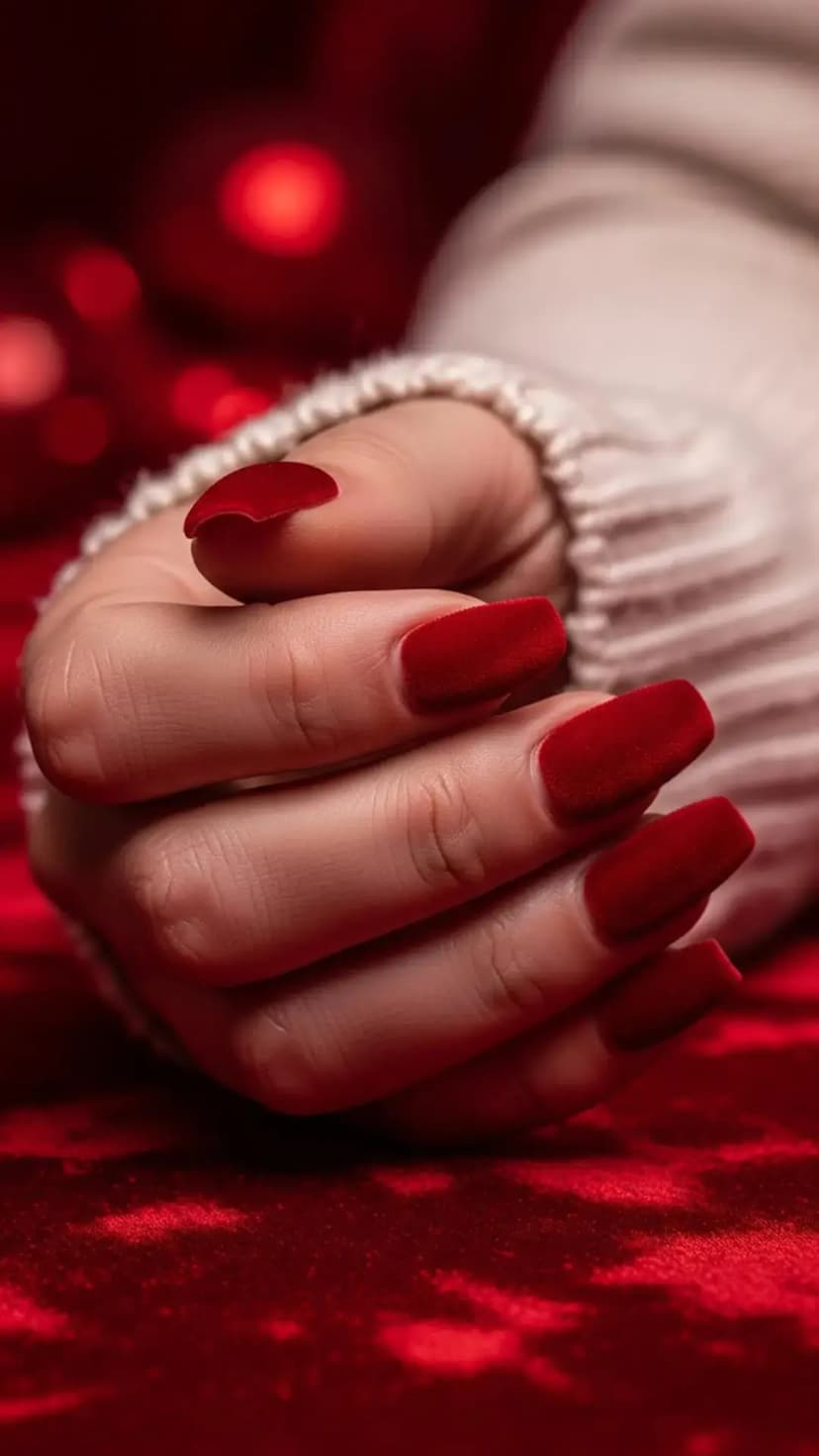 Deep Red Velvet New Year Nails