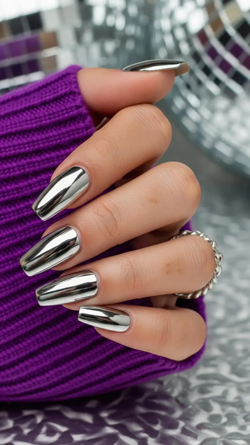 Mirror Chrome Silver Party Nails