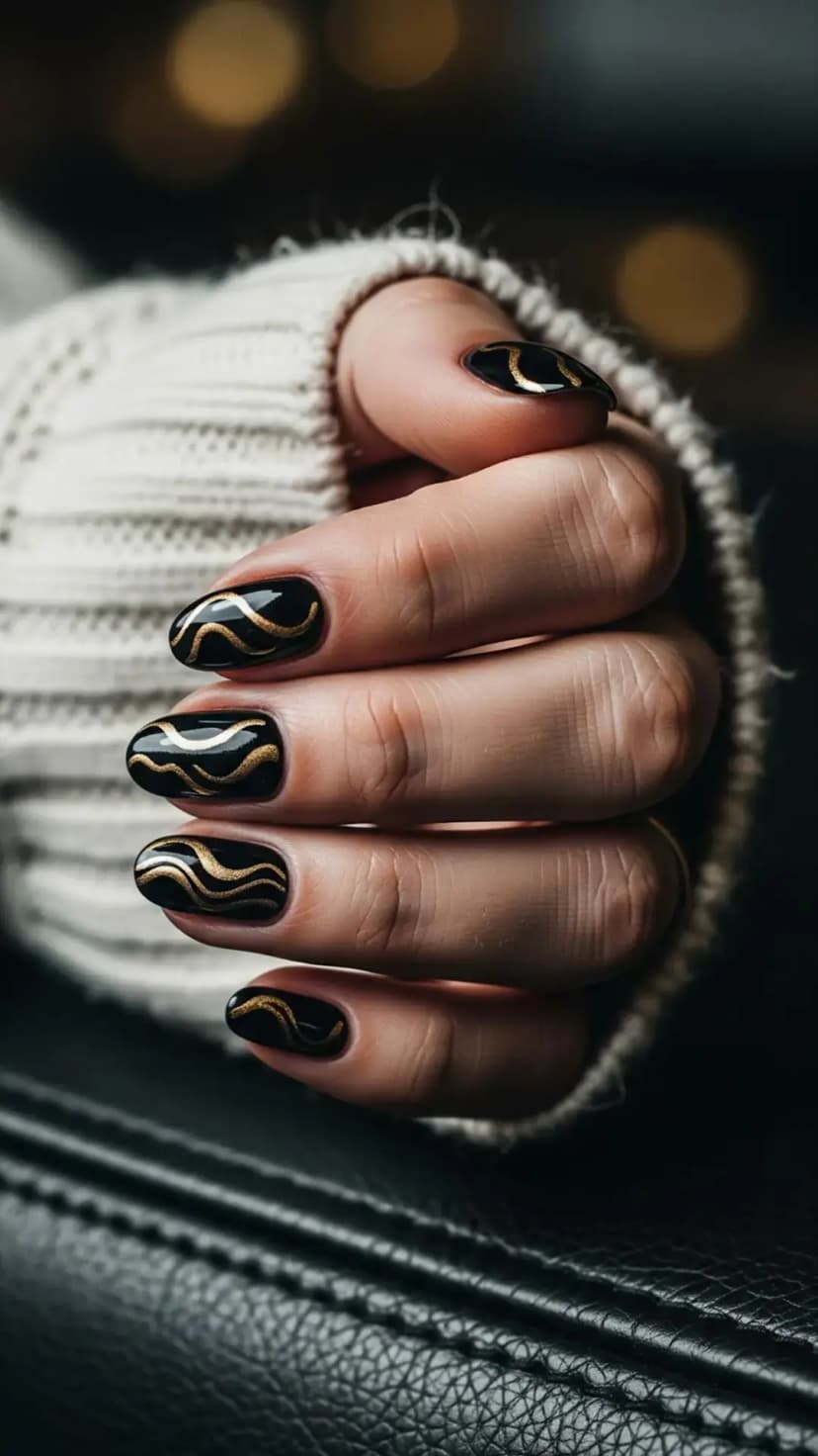 Black With Wavy Gold Lines