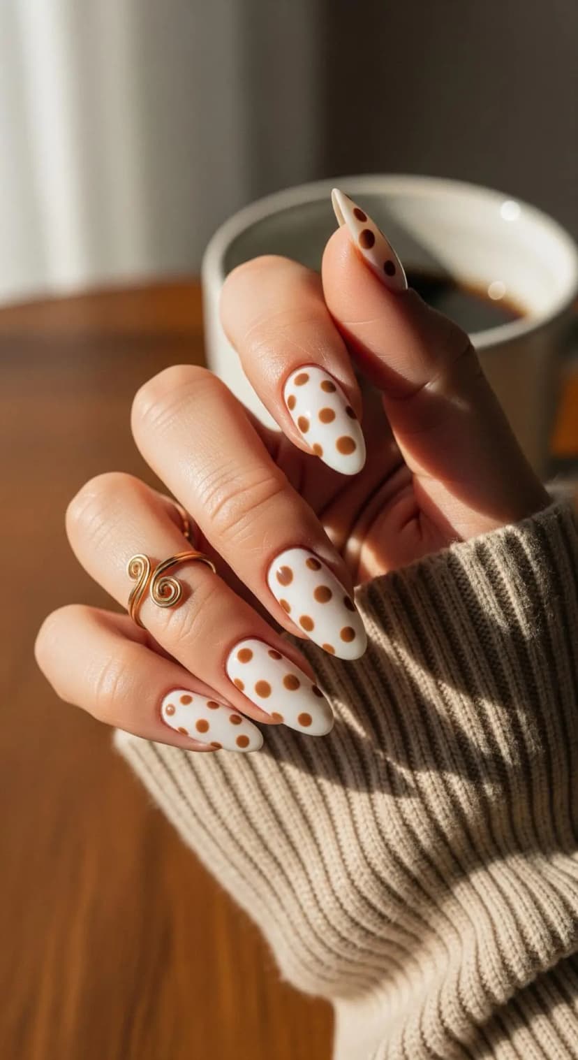 White Polka Dot Almond Nails