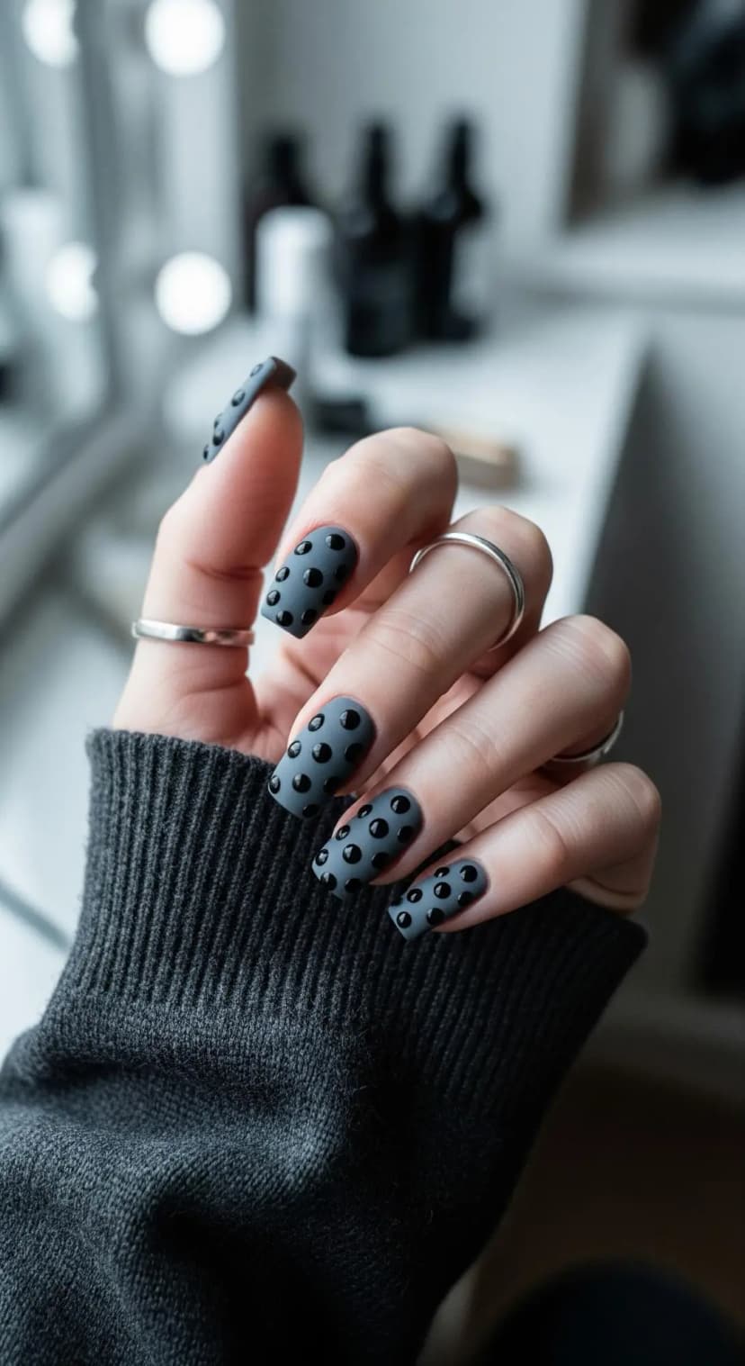 Matte Grey Polka Dot + Black Dot Accents