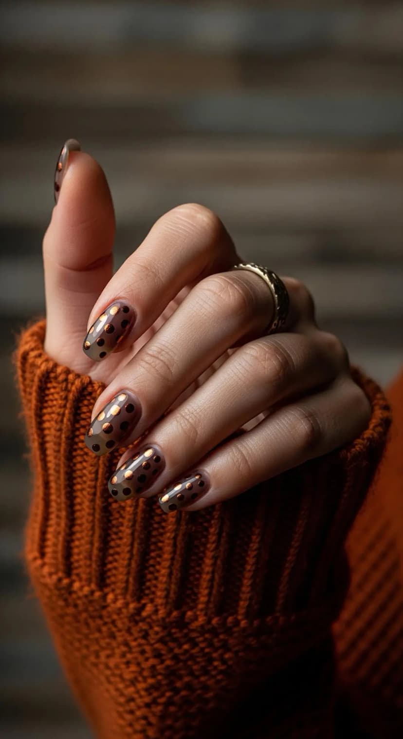 Sheer Taupe Polka Dot + Metallic Bronze